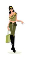 a drawing of a woman with a green bag with a star on it vector