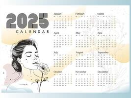2025 calendar. elegant and romantic 2025 calendar. Week Starts on Sunday. Minimalist style business calendar for 2025. vector
