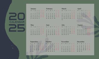 2025 calendar, modern and elegant. Mock up week starts on Sunday vector