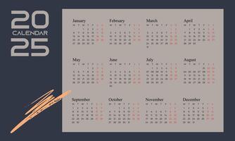 2025 calendar, simple and elegant. Mock up week starts on Sunday vector