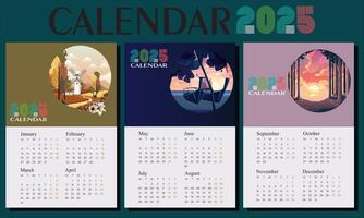 2025 calendar, modern and elegant. Three sheets a year. vector