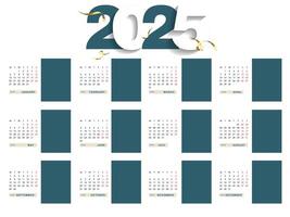 2025 Monthly Calendar Planner Template, Cover with Place for Photo and Company Logo. Wall or desk calendar layout with week starting Monday for printing. vector
