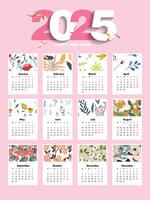 Office Calendar 2025 Color White Pink white. 2025 Calendar Template Design. Vertical A4 Calendar in simple clean style for wall and table. 2025 Calendar layout. vector