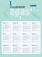 2025 Calendar Blue and white. 2025 Calendar Template Design. Vertical Calendar with simple style. 2025 Calendar layout. vector