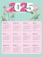 2025 Office Calendar White Pink Green. 2025 Calendar Template Design. Vertical A4 Calendar in natural and floral style for wall and table. 2025 Calendar layout. vector