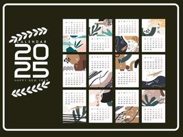 2025 Calendar Template Design. Vertical Calendar with a simple abstract style with floral motifs. 2025 Calendar layout. vector