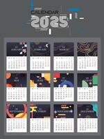2025 Calendar Black. 2025 Calendar Template Design. Vertical Calendar with simple abstract style. 2025 Calendar layout. vector