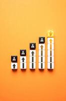 Growing scale of success. Career ladder. The pinnacle of fame and recognition. Metaphor for achieving a task. Get to the top. Ladder symbolizing progress, effort, and determination. photo