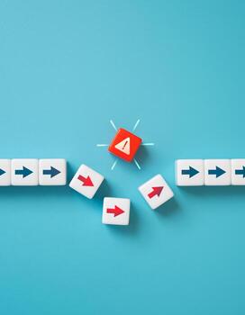 The attention sign destroys the formation of arrows. The concept of a critical problem that does not negate the further path. photo