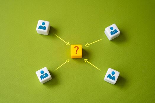 Businessmen are heading towards an unknown block. In the hunt for promising projects and income. Focusing on potential success and innovation. photo