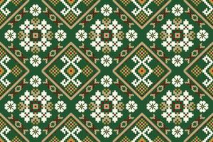 Geometric ethnic seamless pattern on green background vector