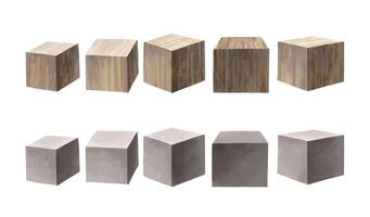Set of wooden cubes, square boxes. Textured volumetric cubes. Ha vector