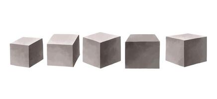 Set of wooden cubes, square boxes. Textured volumetric cubes. Ha vector