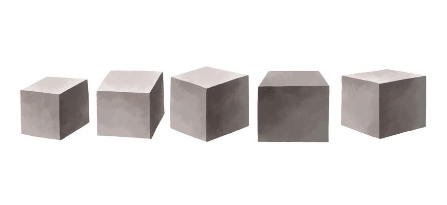 Set of wooden cubes, square boxes. Textured volumetric cubes. Ha
