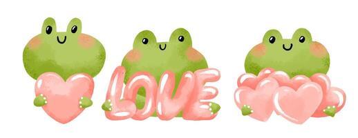 A set of frogs with hearts, frogs in love, a French frog with a vector