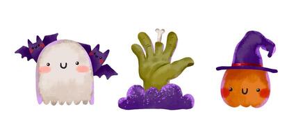 Collection with pumpkins, ghosts, skulls with brains and zombie vector