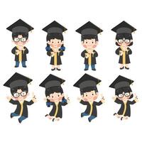 Kid girl student jump and feel happy because graduate vector