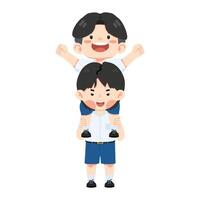 Two boys giving a piggyback ride vector