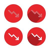 Loss arrow icon with long shadow. Decrease arrows sign symbol vector