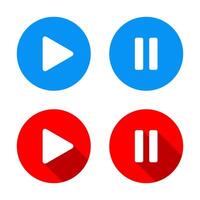 Play and pause button icon with long shadow vector