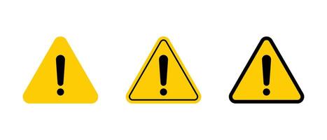 Warning, danger, caution icon set in flat style. Exclamation mark on triangle sign symbol vector