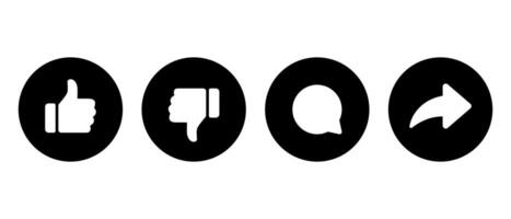 Like, dislike, comment, and share icon on black circle vector