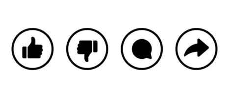 Like, dislike, comment, and share icon on circle line vector