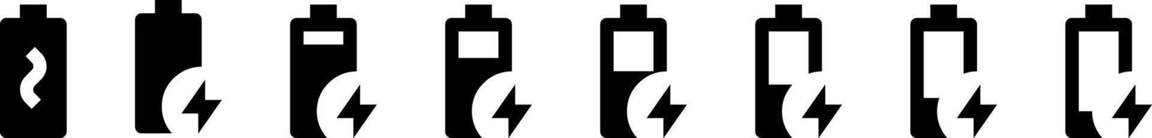 Battery icon set in horizontal Full low charge. High quality style icons. Batery indicator. Baterry level, energy, full. Power low up status batteries logo. vector