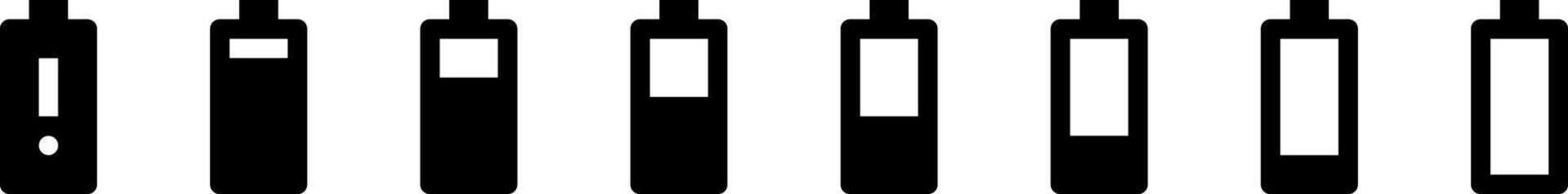 Battery icon set in verical Full low charge. High quality style icons. Batery indicator. Baterry level, energy, full. Power low up status batteries logo. vector