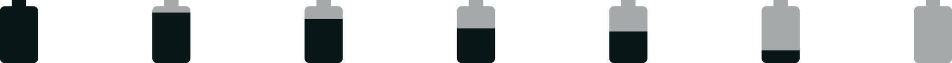 Flat Battery Icons Set. Different Level of Charge. Car or Phone Battery Indicator, Device. Indicator icon of level battery energy. Alkaline battery capacity charge icon. Flat style vector