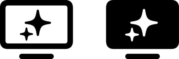 Smart tv with AI built in features icon. Ui template icons for modern television sharing app with glittering star vector