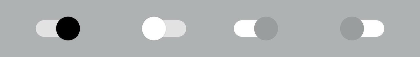 On and Off toggle switch icons. Switch toggle buttons ON OFF. Material design switch buttons set. Open and close ui icons. Active and Inactive icon. Stock . vector