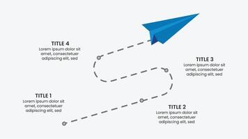 Modern infographic with paper airplane origami illustration. 4 options creative business process for corporate presentation. vector