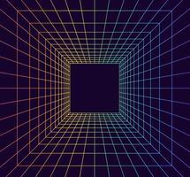 Grid room in perspective in 3d style. Indoor wireframe from rainbow laser beam, digital empty box. Abstract geometric design vector