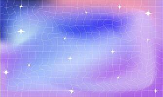 Groovy retro checkered wavy background. Stylish holographic backdrop with gradient mesh and stars. vector