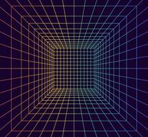 Grid room in perspective in 3d style. Indoor wireframe from rainbow laser beam, digital empty box. Abstract geometric design vector