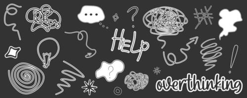 Abstract image of mental problems set. Depressed mental state, brain overthinking everything vector