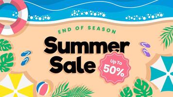 Summer sale banner with beach theme top view background illustration and the element vector