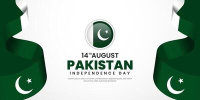 14th August happy independence day Pakistan with waving flag. vector