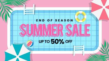 Summer sale Pool theme background illustration. Top view of swimming pool with pool floats vector