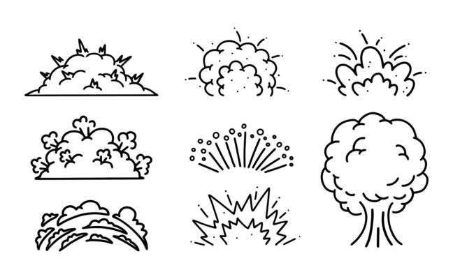 Set of Cartoon line art doodle of Comic explosion effect, Hand Drawn.