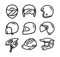 Set of Cartoon line art doodle of Helmet, Hand Drawn. vector