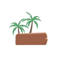 Wooden board set against a backdrop of lush palm trees. For your own design, text, or artwork vector