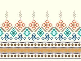 Cross Stitch. Geometric ethnic patterns. Design for Clothing, Fabric, batik, Saree, Patola, Sari, Dupatta, Vyshyvanka, rushnyk, dupatta, Knitwear, Embroidery, Ikkat, Pixel pattern. Traditional Design. vector