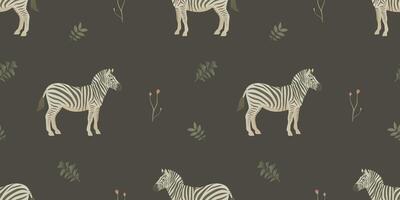 Zebra simple seamless pattern, animal and flora background. vector