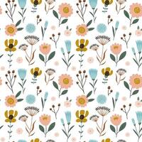 Cute wild flower seamless pattern on white background. vector