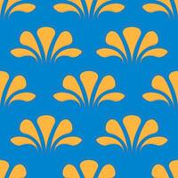 Yellow fantasy flowers are symmetrically arranged on a blue background forming a seamless pattern for wrapping paper, modern textiles. vector