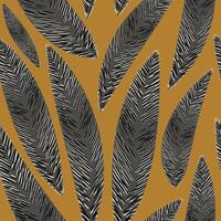 Textured fantasy tropical leaves form a cute botanical pattern for modern textiles and wrapping paper on a mustard background. vector