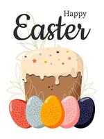 Easter cake and eggs for the celebration of Easter on a white vertical background. vector