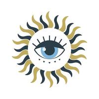 Blue eye. Turkish amulet against the evil eye. Guardian Nazar. Traditional magic attribute in the shape of a beige sphere with rays similar to the sun isolated on a white background. vector